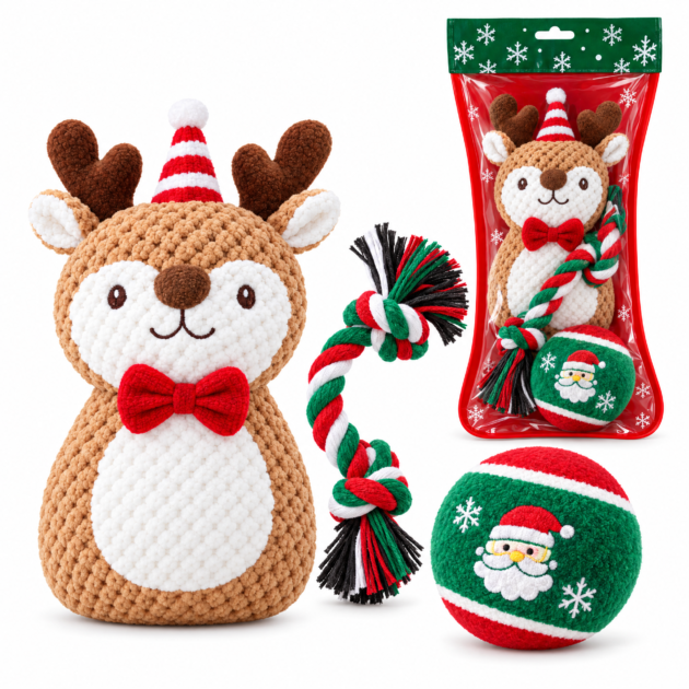 SQUIZZ - Christmas Dog Toys Sock – 3 Toys Gift Set