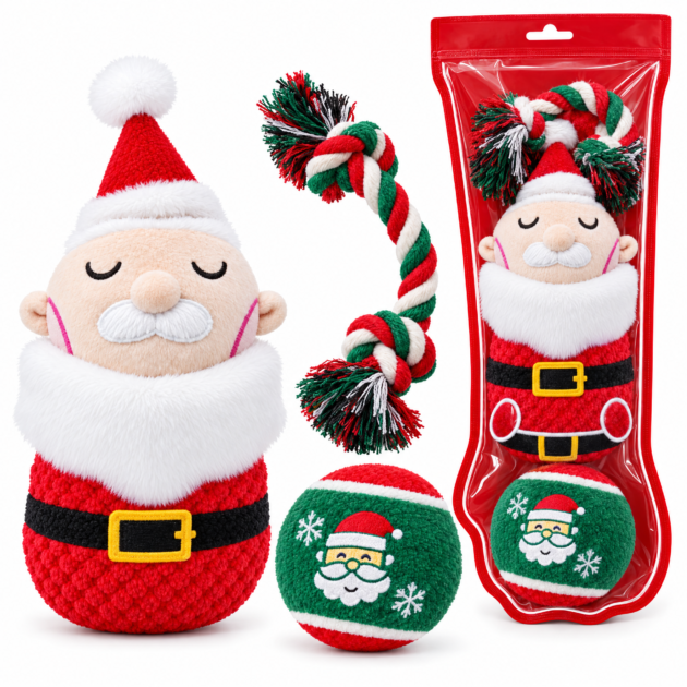 SQUIZZ - Christmas Dog Toys Sock – 3 Toys Gift Set