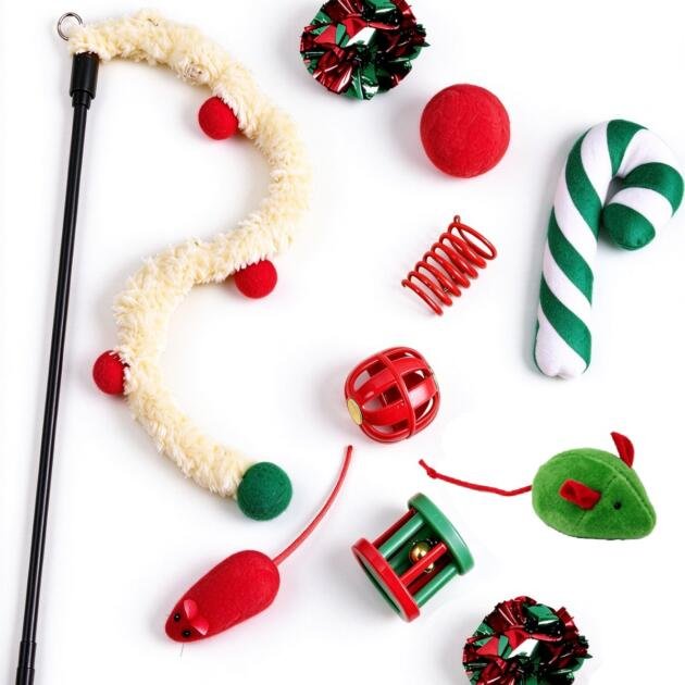 SQUIZZ – Christmas Cat Toys Sock – 10 Toys Gift Set
