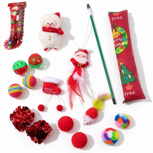 SQUIZZ – Christmas Cat Toys Sock – 15 Toys Gift Set